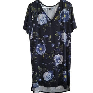 Christian Siriano Women's Shift Dress XL Black Floral Polyester Short Sleeves
